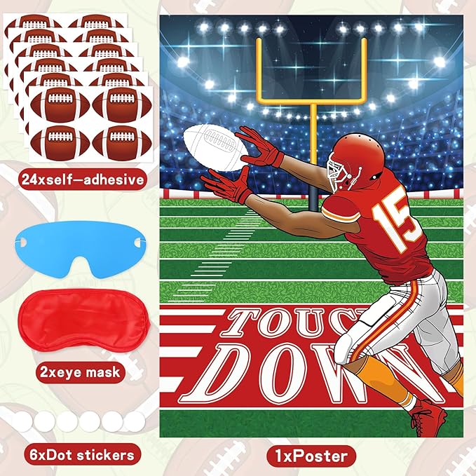 Football Party Games for Kids Pin The Football Goalpost Game Post with 24 Stickers Large Party Game Sticker for Classroom School Family Sports Theme Event Decorations Supplies