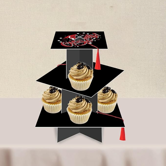 KALEFO Graduation Decorations 2026 Graduation Cap Cupcake Stand with Tassel Graduate Party Favors Table Decor Grad Party Supplies (Red)