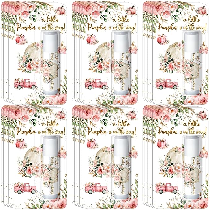 30 Pack Fall Little Pumpkin Baby Shower Games Prizes Gifts Bulk Pumpkin Pie Scented Lip Balms Favors for Boys Girls Pink Gender Reveal Decoration Halloween Autumn Thanksgiving Baby Shower Bags Stuffer