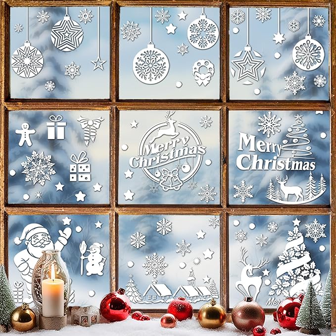 133 PCS Christmas Snowflake Window Clings Decoration, Christmas Window Stickers, Indoor Windows Decor, Holiday Decor, Xmas Party Decorations, Ornaments, Thanksgiving Party Décor, Winter Wonderland.