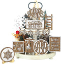 15 Pcs Winter Tiered Tray Decor Snowflake Tiered Tray Decorations Set Hello Winter Let It Snow Wooden Signs Farmhouse Christmas Decor for Home Table Shelf