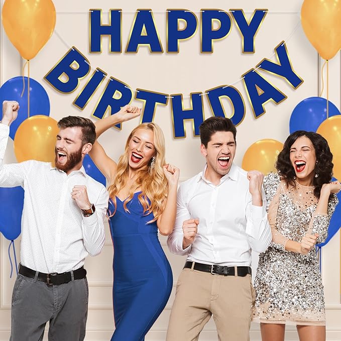 Happy Birthday Banner - 9ft Pre-Strung Happy Birthday Sign for Women, Men, Girls, Boys - No DIY Birthday Decorations & Party Supplies(Navy Blue)