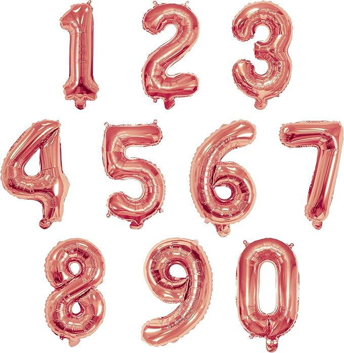 16 Inch Foil Mylar Number Balloons 0-9 for Party Decoration (Rose Gold)