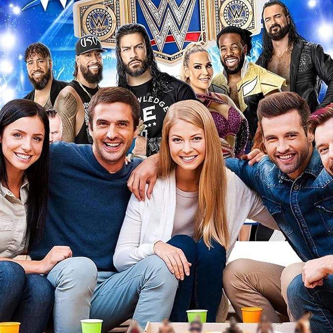 Wrestling Backdrop,Wrestling Party Background Photo Booth Banner Large Fabric Artistic for Birthday Party Decorations (Black Blue)