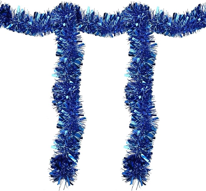 33FT Christmas Tinsel Garland,Blue Shiny Metallic Foil Decorations for Parade Floats, Halloween, Christmas Tree, New Year Parties,Birthday Party,Indoor and Outdoor Disco Party Supplies