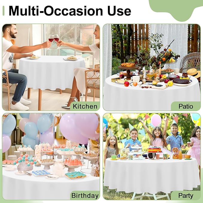 misaya 6 Packs Disposable Plastic Table Cloth, 84" Round Waterproof Tablecloth, Leakproof & Sturdy Decorative Table Covers for Easter, Picnic, Party and Outdoor, White