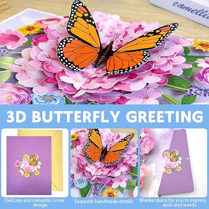 Butterflies in Nature Pop Up Card - 3D Butterfly Card for Wife, Husband, Girlfriend, Mom, Dad, Mother, Father