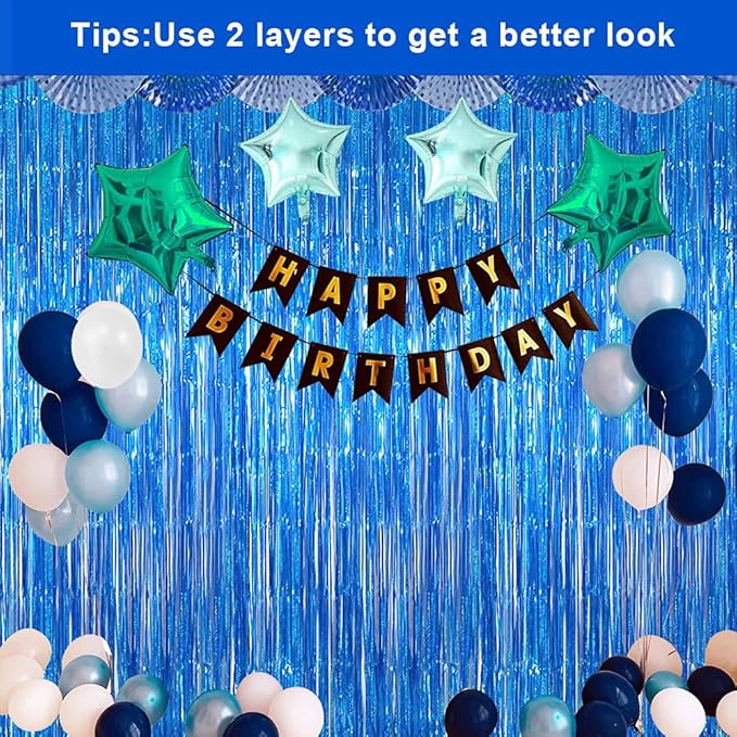 BEAYFILY 3 Pack Fringe Curtains Party Decorations,Tinsel Backdrop Curtains for Parties,Photo Booth Wedding Graduations Birthday Christmas Event Party Supplies (Blue)