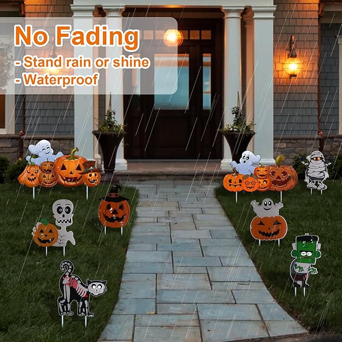 8PCS Large Halloween Decorations Outdoor Yard Signs - Halloween Pumpkin Ghost Monster Decor - Yard Stakes Prop for Lawn Decorations Outdoor Garden Home Party Decor