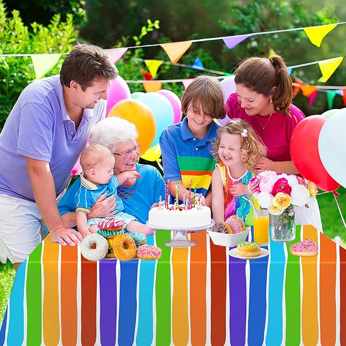 PHOGARY 3 Pack Rainbow Theme Tablecovers for Party Decoration, Disposable Plastic Rectangular Table Covers, Rainbow Parties Tablecloth Summer Beach Kids Birthday Cocktail Party Supplies