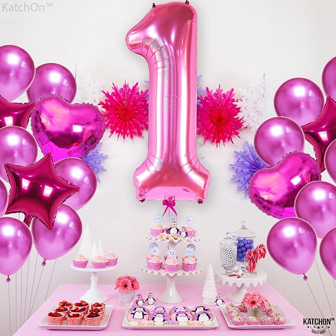 KatchOn, Hot Pink 1 Balloon Number for First Birthday - 40 Inch | Number One Balloons for 1st Birthday | 1 Balloons for 1st Decorations | Hot Pink One Balloon For Happy Anniversary Decorations
