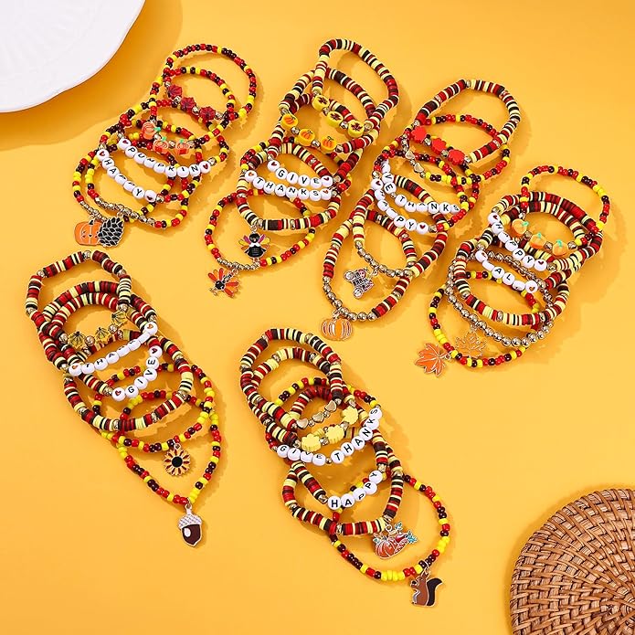 Cooluckday 36 Pcs Holiday Heishi Surfer Bracelets for Women Bulk Easter Mother's Day Christmas St. Patrick's Day Mardi Gras Bracelet Stackable Stretch Friendship Bracelets Set