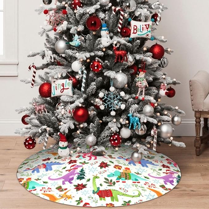 Cute Dinosaur Christmas Tree Skirt Xmas Tree Mat Halloween Christmas Tree Ornaments Decorations Holiday Party Indoor Outdoor 36"
