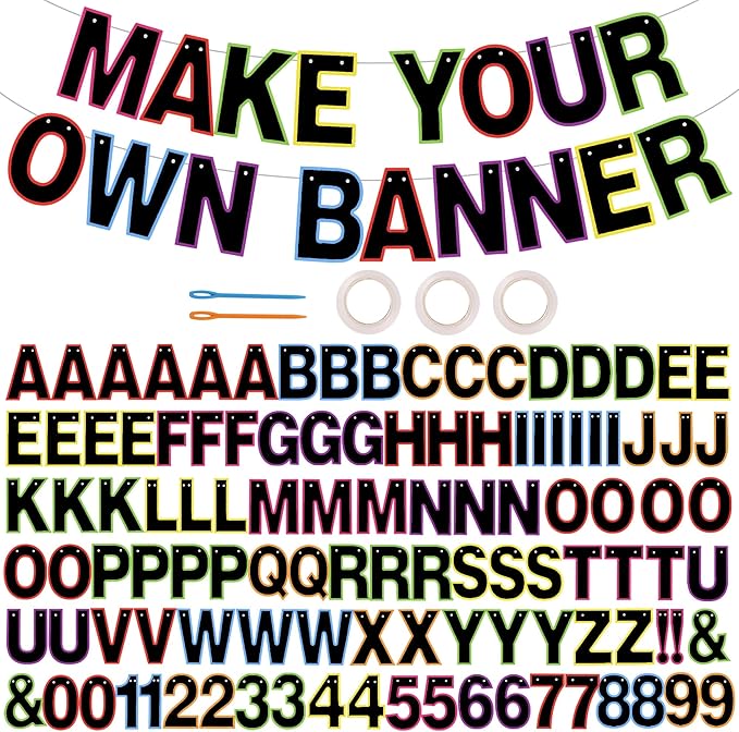 BEISHIDA 116 PCS A-Z DIY Letter Banner Kit Make Your Own Banner Rainbow Including 111 Letters and Numbers 3 Rope and 2 Threading Device,Customized for Birthday Graduation Wedding Party Decor