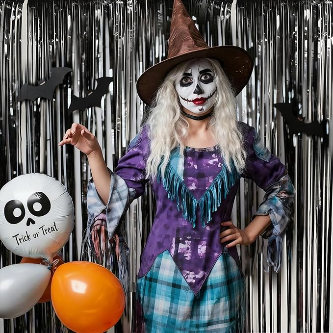Black Fringe Backdrop Party Decorations 3.3 x 8.2 ft, 2 Pack Foil Fringe Curtains Door Streamers, Black Tinsel Backdrop for Birthday Halloween Twilight Bachelorette Decor