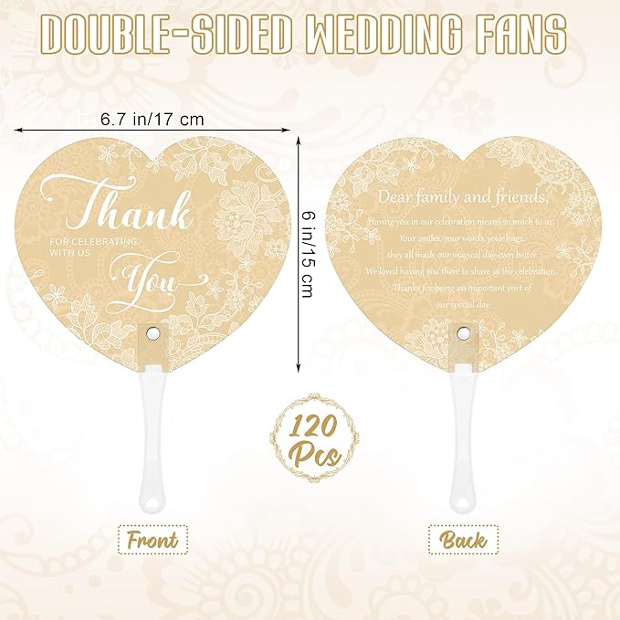 Aneco 120 Pieces Wedding Hand Plastic Fans with Wedding Table Sign Handheld Plastic Fan with Handle for Guests Bulk Wedding Hand Fans for Wedding Ceremony Bridal Shower, White Lace