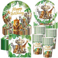 250 Pcs Safari Birthday Decorations for 50 Guest, Jungle Animals Paper Plates Napkins and Cups for Wild Animals Lion Tiger Zoo Theme Party Supplies