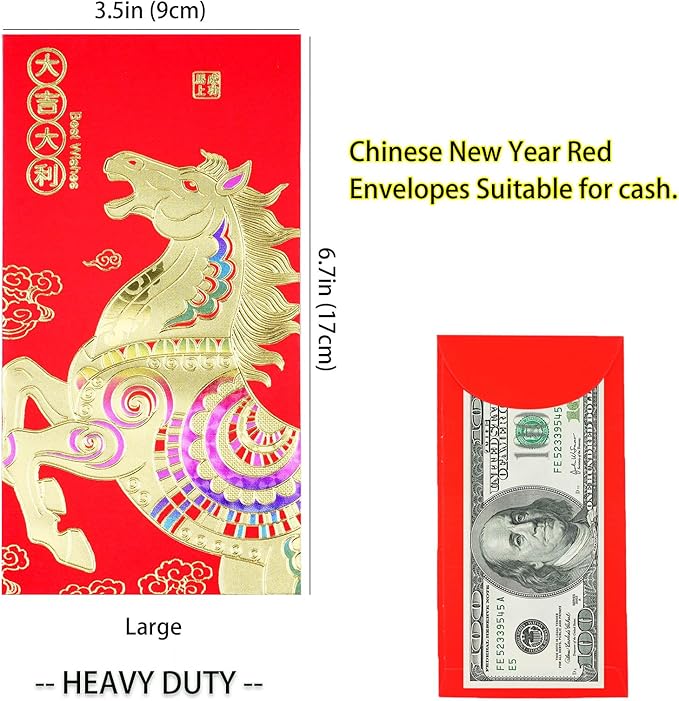 Red Envelopes Chinese New Year Of The Horse 2026,红包,Lucky Money Envelopes For Lunar New Year, Hongbao With 6 Gold Embossed Patterns Colorful 36Pcs Large