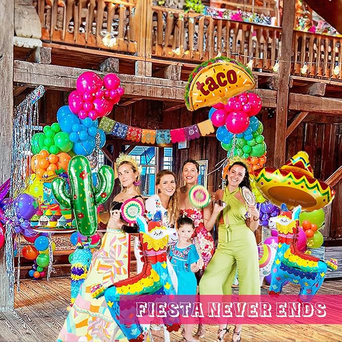 Mexican day of the dead party Decorations Colorful Balloon Garland Arch Kit Cactus Taco Sombrero pinata Mexican Themed Foil Balloons Banner for Cinco De Mayo Birthday Party Taco Bout Decoration