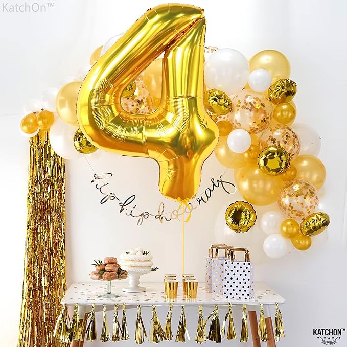 KatchOn, Gold Number 4 Balloons - Big, 40 Inch | 4 Birthday Balloon Gold, 4th Birthday Decorations | Golden 4 Balloon, 4th Anniversary Decorations | 4 Year Old balloon