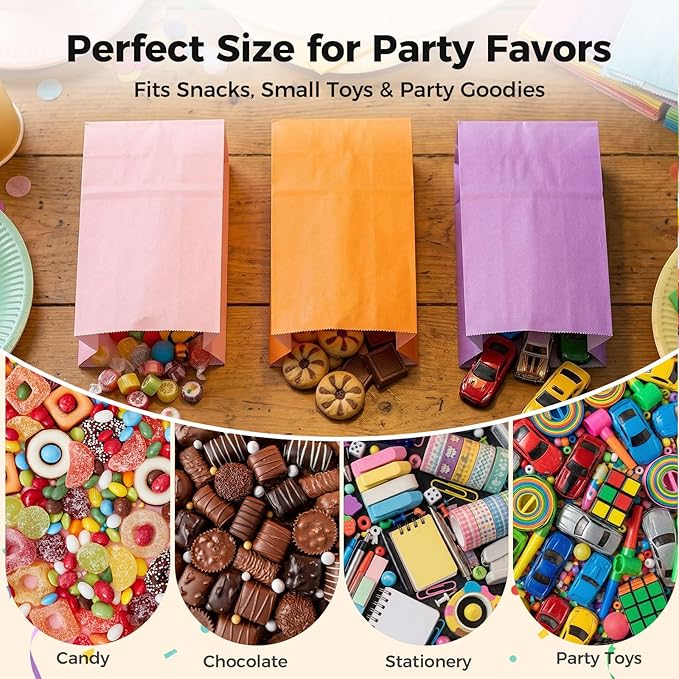 VGOODALL 24PCS Colored Paper Bags, Party Favor Treat Bags with Stickers Goodie 9 Colors for Wedding Birthday Baby Shower 8.7”x 4.7”x 3”