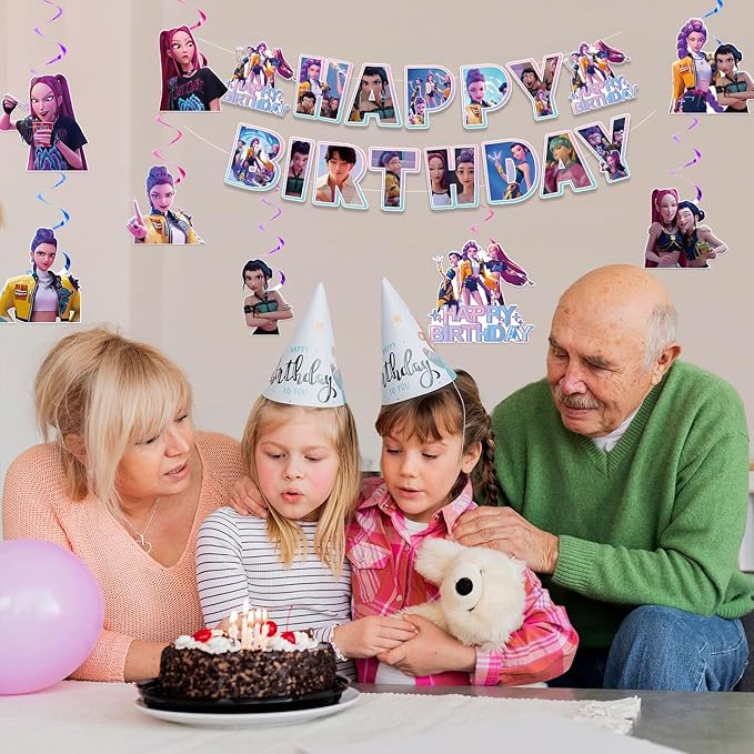 Party Decorations, Birthday Decorations Include 1 Pc Happy Birthday Banner and 8 Pcs Decors Hanging Swirls, Decorations for Birthday