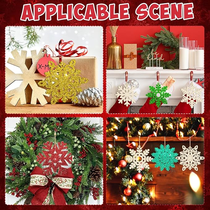 36PCS Wooden Christmas Decoration Snowflake Ornaments to Paint Christmas Ornaments for Tree Crafts Cutouts Unfinished, DIY Blank Fall Unfinished Snowflakes Ornament for Home Hanging
