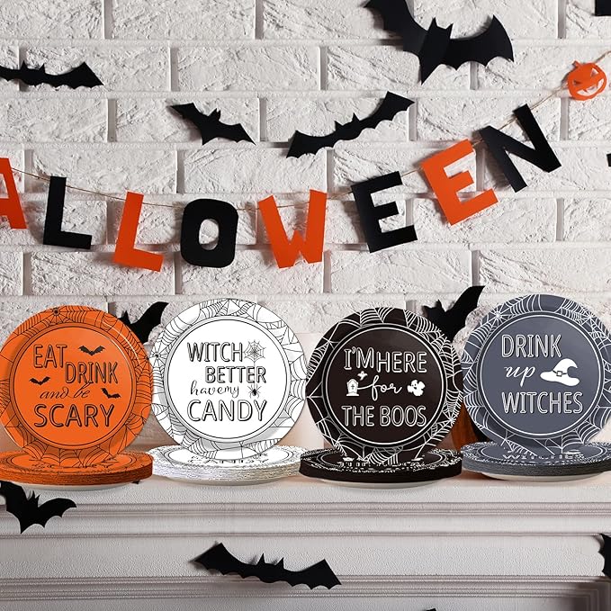 Halloween Party Paper Plates Supplies 7" Disposable Witch Party Dessert Plates Tableware Set Decorations for Birthday Funny Halloween Spooky Party Get-Together