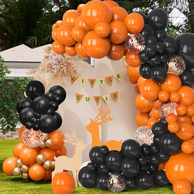 Orange And Black Balloons Arch Kit,130 Pcs Rose Gold Confetti Balloons Garland for Easter Birthday Halloween Birthday Party Decoration