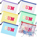 Kacctyen 12 Pcs Sunscreen Bag Clear Makeup Bag Beach Vacation Essentials Summer Pool Waterproof Toiletry Pouch Portable Preppy Letter Mesh Zipper Organizer for Women Family Travel Gifts(Pink,Sun)