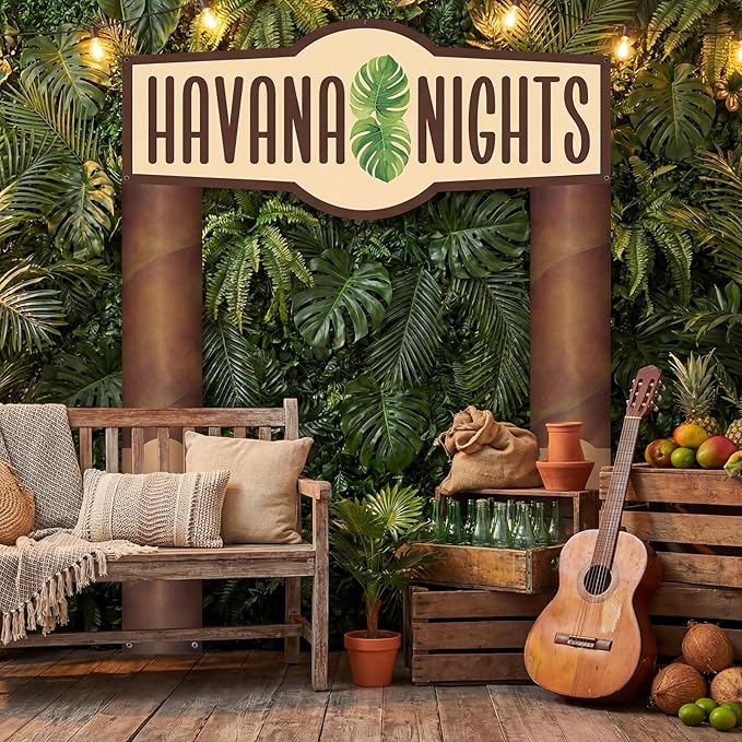 Peryiter 3 Pcs Havana Night Themed Party Decorations Banner Welcome Porch Sign with Tape for Summer Camp Birthday Themed Party Activity Decor Door(Havana Night)