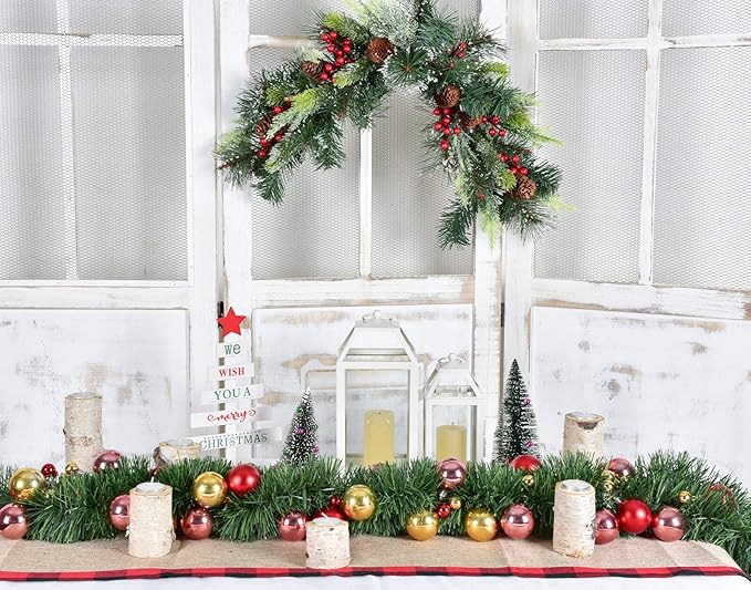 DearHouse 50 Ft Christmas Garland, Artificial Greenery Garland Soft Garland for Holiday Wedding Party,Stairs,Fireplaces Decoration for Outdoor or Indoor Use