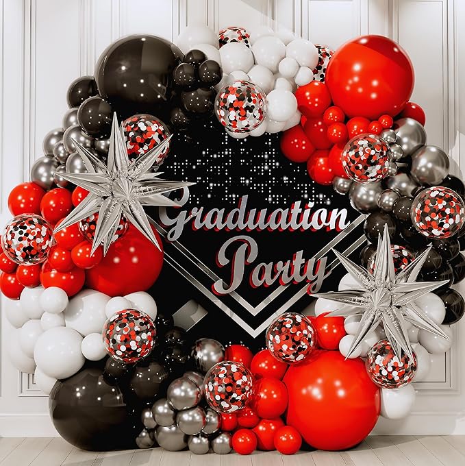ALL-IN-1 Red Black and White Balloon Arch Kit for Red and Black Birthday Party Decorations – Reds and Blacks Balloons for White Black and Red Balloon Garland Kit – Graduation Black and Red Balloons