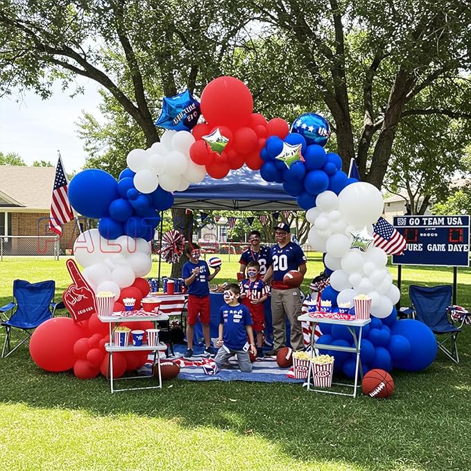 Red White and Blue Balloon Arch Kit with Silver Star – Double-Stuffed Balloons in 5"/12"/18" for 4th of July, Graduation, Patriotic Birthday, Baseball Party Decorations