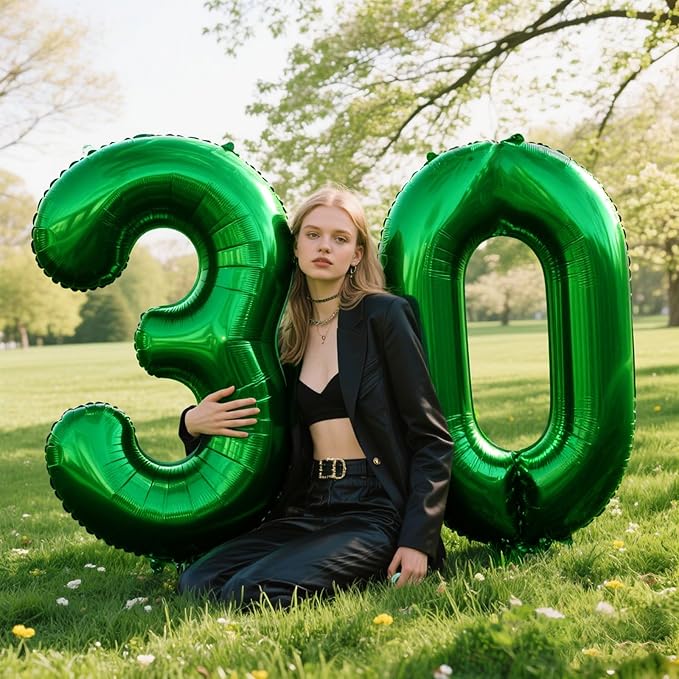 40 Inch Green Number 30 Digital Balloon,Jumbo Mylar Foil Helium Balloon for 30 Balloons for Birthday Party,Wedding Anniversary Party Decorations