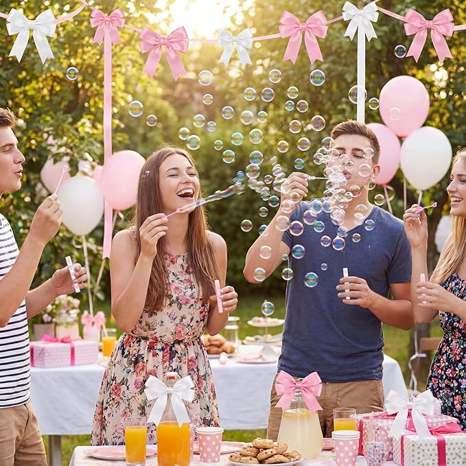 32 Pcs Pink Bow Bubble Wands Cute Bubbles Party Favors for Adult Summer Activity Birthday Party Goodie Bag Stuffers Gifts Wedding Supplies