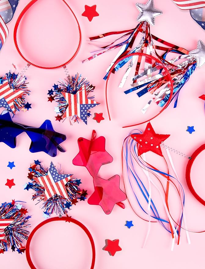 VEKDA 8 Pcs Patriotic Party Accessories, 4th of July Headband and Star Glasses for Independence Day and Memorial Day Veterans Day Supplies