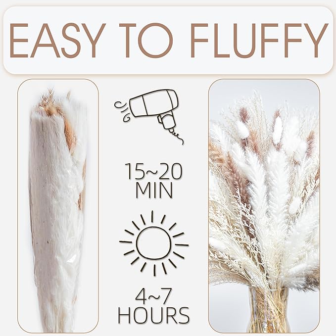 300PCS Natural Dried Pampas Grass Boho Home Decor Bouquet Phragmites Dried Flowers Bouquet for Wedding Floral Arrangements Home Decorations (300PCS)
