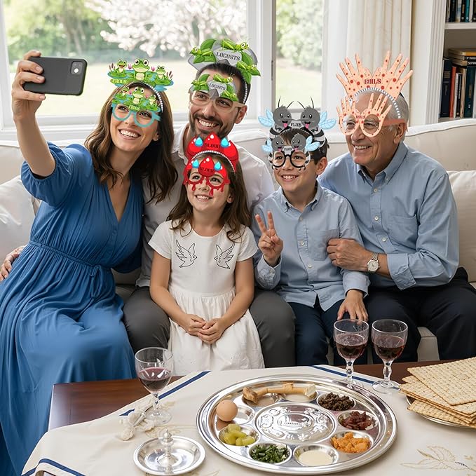 Pajean 20 Pcs Passover Decoration Include 10 Plagues Paper Eyeglasses 10 Plagues Headbands Photo Booth Props for Pesach Seder Family Party Favors Decorations Supply
