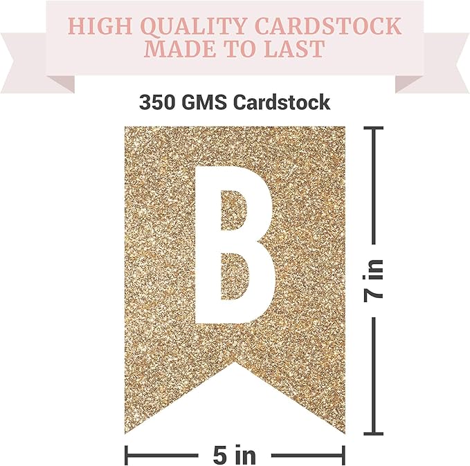 Pre-strung Happy Birthday Banner - No DIY - Gold Glitter Birthday Party Banner - Pre-strung Garland on 6 ft Strands - Gold Bday Party Decorations & Decor. Did We Mention No DIY