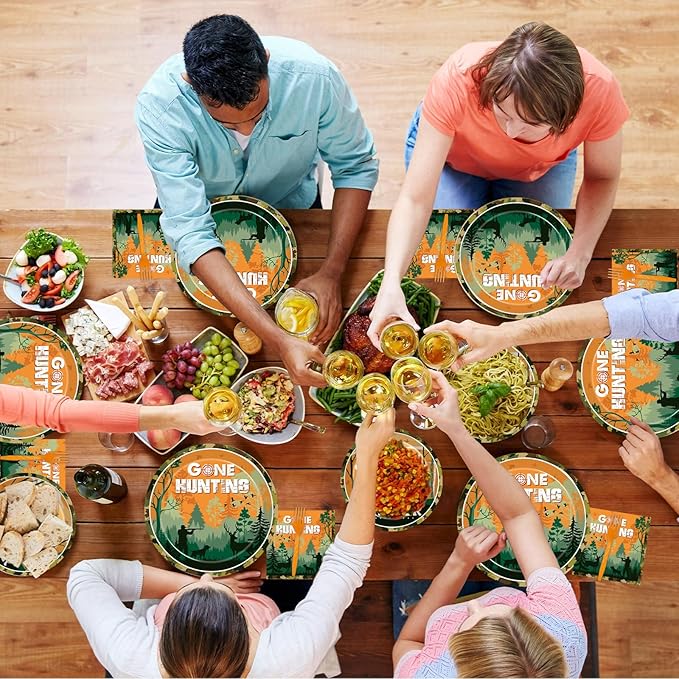 96 Pcs Hunting Camo Party Paper Plates Napkins, Oh Deer Baby Shower Birthday Party Decorations Supplies Disposable Dinnerware Tableware for Boys, Serves 24