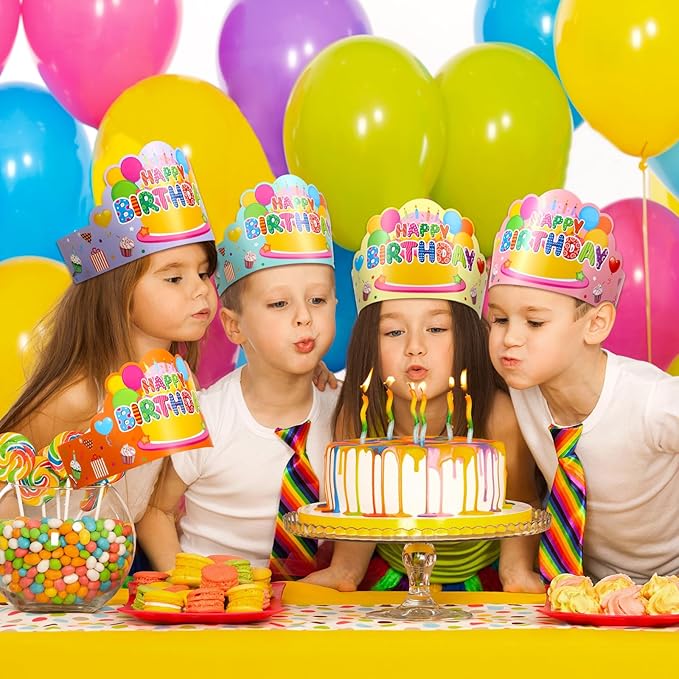 Yunsailing 36 Pcs Happy Birthday Crowns for Kids Paper Birthday Hat Crowns for Classroom Gifts Kids' Party(Macaron Color)