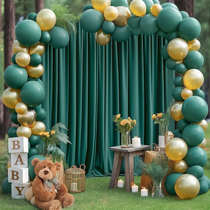 40x10FT Hunter Green Backdrop Curtains for Wedding Parties,Wrinkle Free Polyester Photography Backdrop Drapes for Baby Shower Birthday Parties Stage Background Stand Decorations 4x10ft,10 Panels