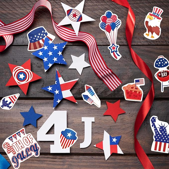 16 Sheets 4th of July Stickers for Kids Patriotic Crafts, Independence Day Red White Blue Face Stickers, Party Favors Games Supplies, Memorial Day