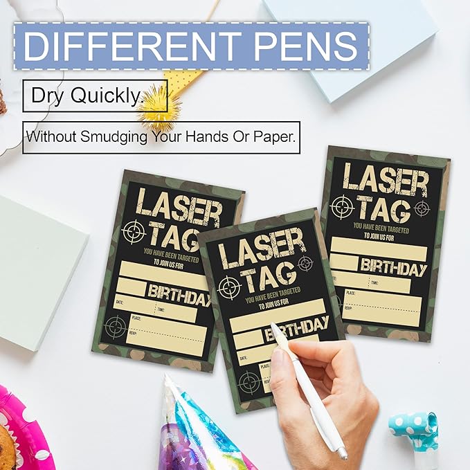 Laser Tag Camo Birthday Party Invitations, Laser Tag Theme Invites Cards, 20 Count with Envelopes, 4 x 6 Double Sided Printed Fill In Blank, Party Supplies for Boys Girls Teen