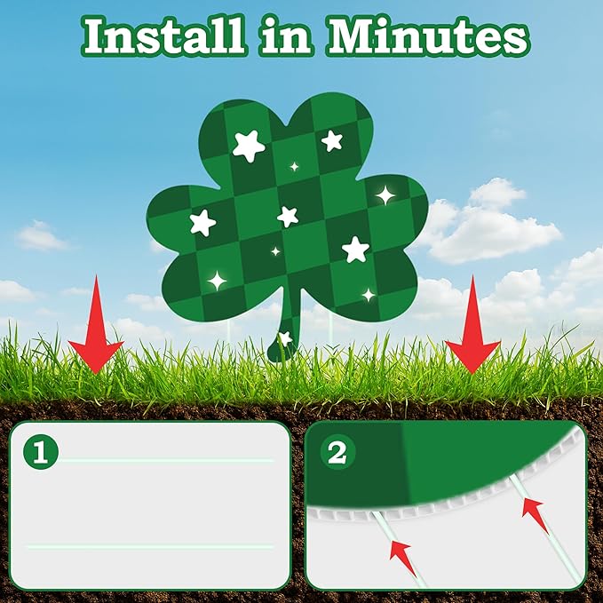 10 Pcs St Patrick's Day Decorations Outdoor, St Patricks Day Decorations Yard Signs with Stakes, Large Green and Gold Clover Signs for Irish-Themed Party Favor, Shamrock Decor for Yard Lawn Garden
