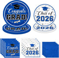 Graduation Party Plates and Napkins Blue Class of 2026 Grad Congrats Party Supplies Disposable Dessert Paper Plates Cocktail Napkins forGraduation Party Decorations,Serve 50