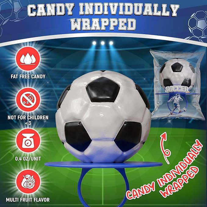 3D Soccer Lollipop Rings 20pk- Soccer Candy 3D Ball Shaped For Soccer Party Decorations - Soccer Party Favors - Soccer Ball Candy & Soccer Snacks For Soccer Goodie Bags Stuffers - Soccer Suckers