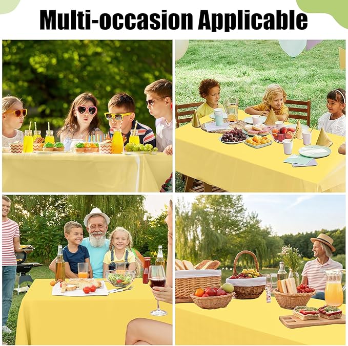 Smiry Disposable Table Cloth - 12 Pack, 54 x 108 Inch Waterproof Rectangle Tablecloths for Parties, Decorative Plastic Table Cover, Leakproof & Sturdy, Yellow