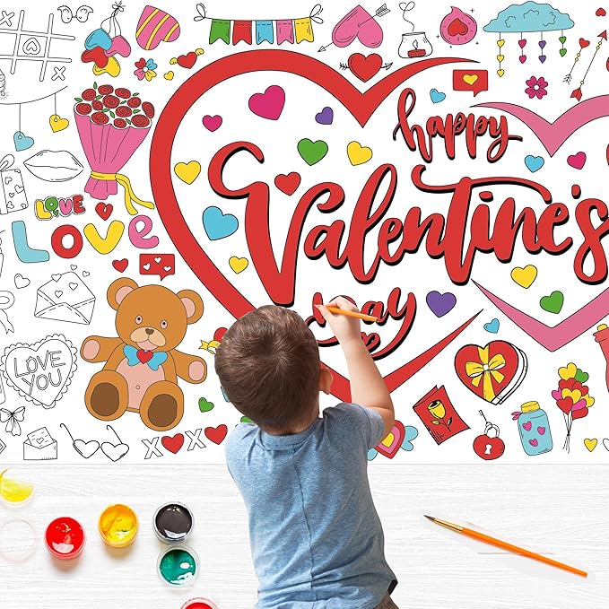 Valentine's Day Coloring Tablecloth, 30x72 Inch Large Giant Poster for Party Activities, Home Decor